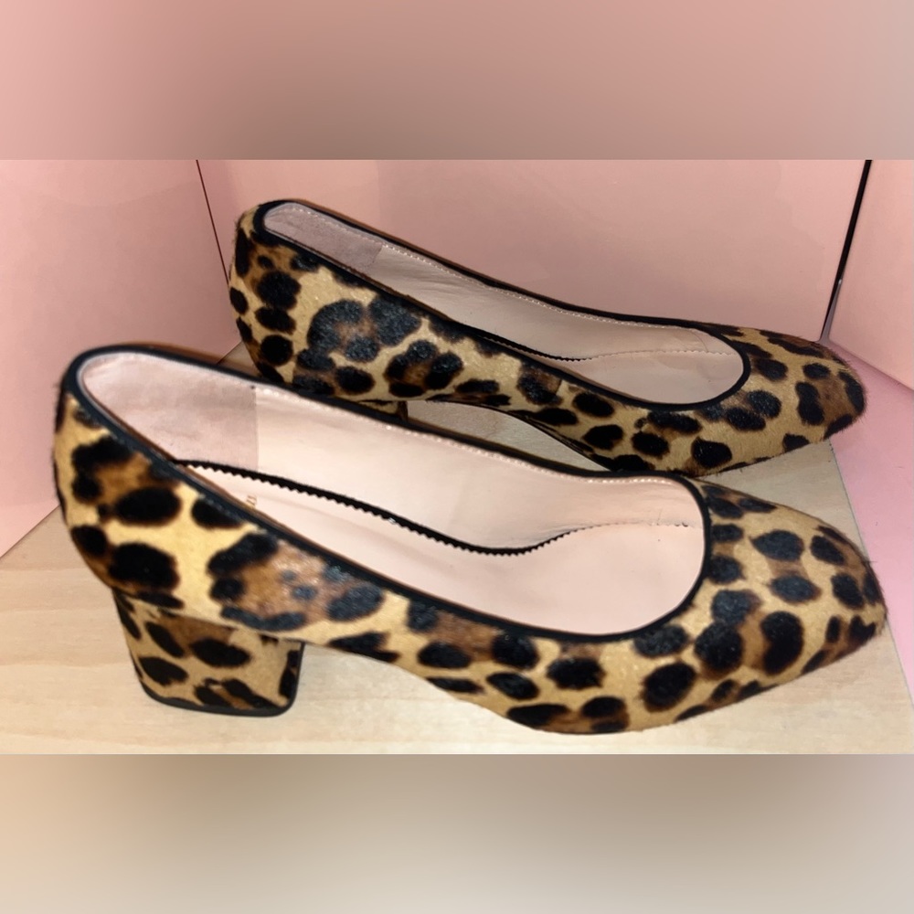 Pre-owned pair of J. Crew Celia Pumps Size 7.5 Leopard Print Haircalf & Leather